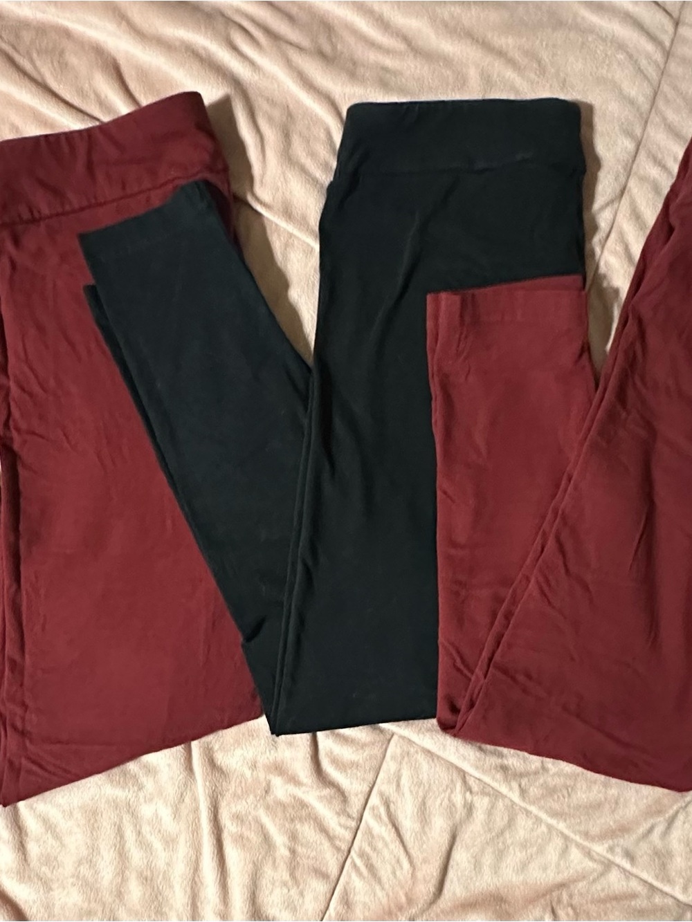 Time and Tru Burgundy and Black Colorblock Leggings set of 3